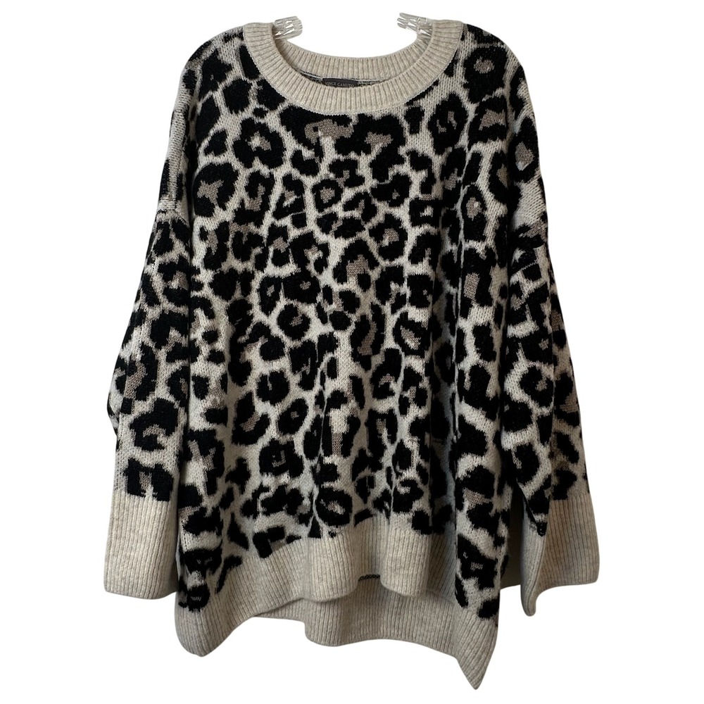 Vince Camuto Womens 3X Leopard Print Oversized Pullover Sweater Crew Neck Plush